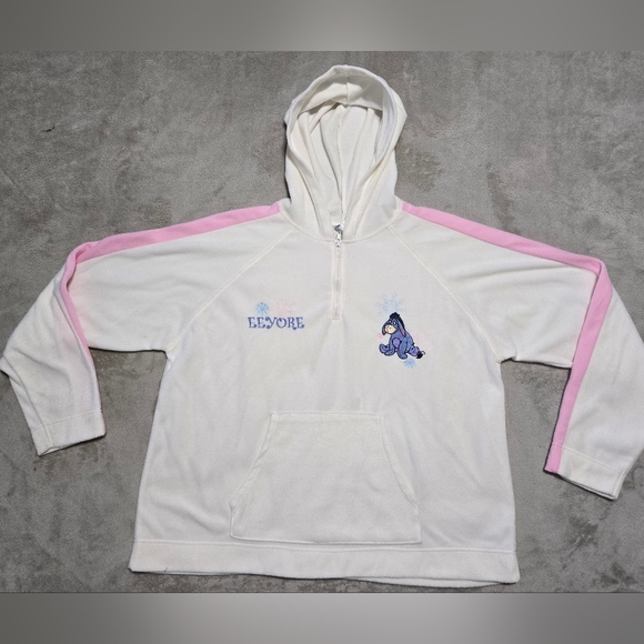 Disney Cream Eeyore Hoodie Sz Womens 3X Soft Fleece Embroidered Cartoon - Picture 2 of 5